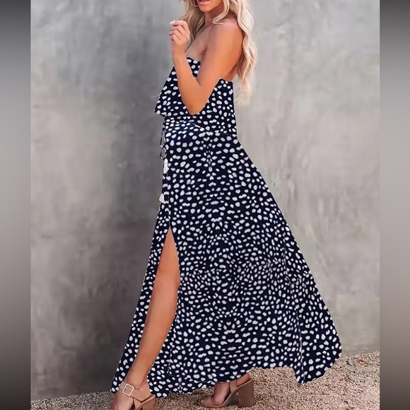 Boho dots drawstring waist tube maxi dress - Picture 11 of 16